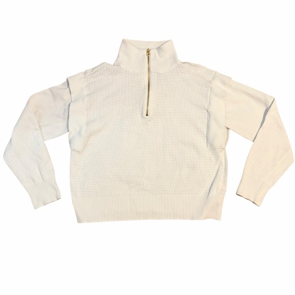 Varley Atwood Sweater Open Knit Tennis Preppy Quarter Zip White Small - Picture 2 of 7
